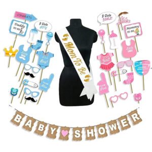 Midlinkerz Baby Shower Decoration Items - 31pcs Baby Shower Props For Photoshoot | With Mom To Be Sash | Mom To Be Props | Mom To Be Dad To Be | BabyShower Props | Maternity Props For Photoshoot