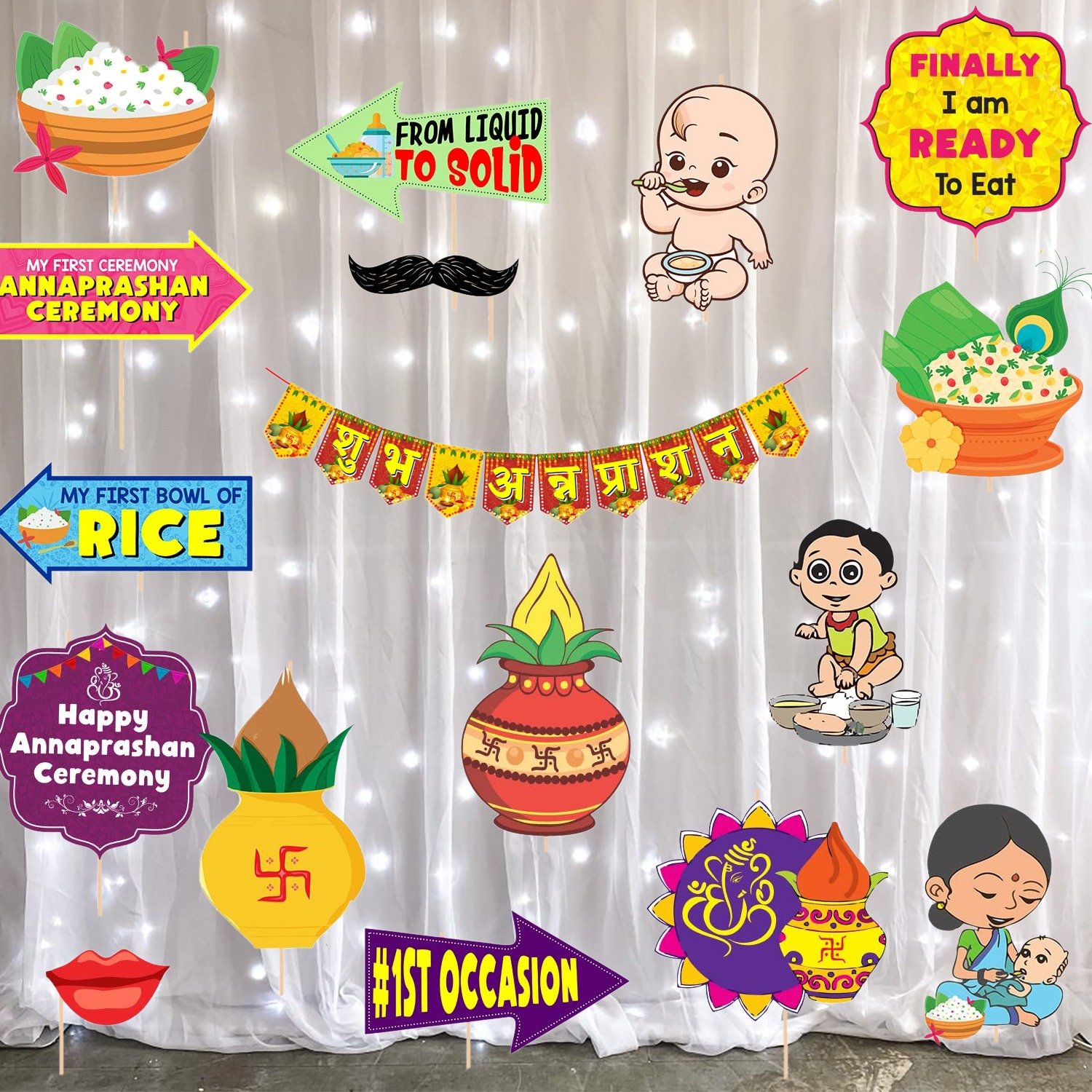 Midlinkerz Annaprashan Photo Booth Props with Annaprashan Bunting Banner