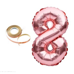 Midlinkerz Birthday Numbers Solid RoseGold '8' number Numerical Foil Balloon with Ribbon for Celebration (Rose Gold, Pack of 2) (Set of 2)
