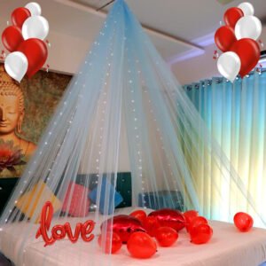 Midlinkerz 37 Pc Valentine Decoration Kit- Balloons, love Foil, White Net Curtain Cloth with led light| Wedding Anniversary Romantic Decoration Items for Girls Boys Couples Husband Wife