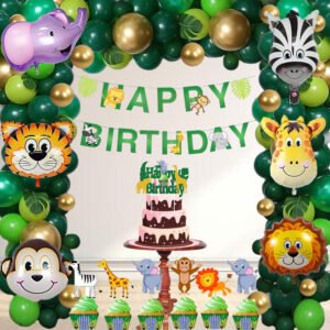 Midlinkerz Jungle Theme Birthday Decoration Kit - 75 Pcs Animal Theme Birthday Decorations, 2 ft Huge Animal Balloons, Jungle Safari Themed Bday Decoration Items For Kids