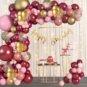 Midlinkerz 48 Pcs Burgundy Pink Balloons Birthday Decoration Kit Combo | Birthday Balloons for Decoration | Birthday Decoration for Girls | Wedding Party Decoration Supplies