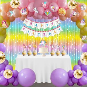 Midlinkerz Birthday Decorations for girls DIY Combo Kit with white net Curtain cloth and Fairy Lights - 32 pc , Pink and Purple