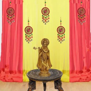 Midlinkerz Krishna Janmashtami Decoration Items with Yellow & Red Curtains(7 * 3.5ft) & Chakra Latkan for Varalakshmi Pooja Decorations Items, Ganpati Decoration Setup for Home-12 pcs