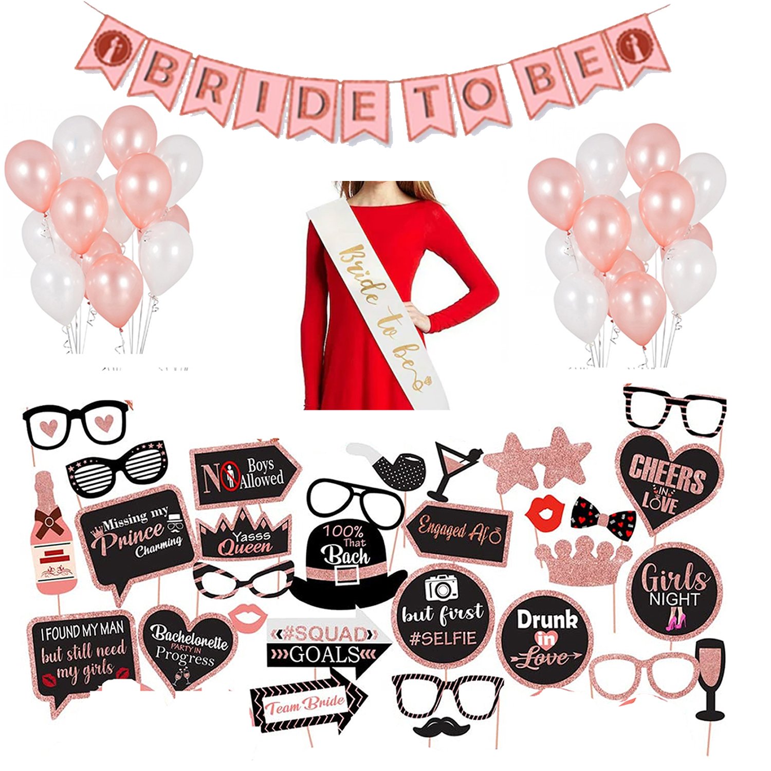 Midlinkerz Bride To Be Decoration Set Combo -73Pcs Rose Gold Bachelorette Party Decorations | Bride To Be Props | Bride To Be Sash | Bride To Be Banner (Cardstock) | Bride To Be Balloon