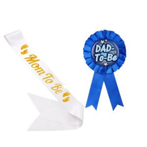 Midlinkerz Baby Shower Mom To Be Decoration Items Set- 2pcs Dad To Be Badge & Mom To Be Sash | Mom To Be Props | Mom To Be Sash For BabyShower | Baby Shower Gifts For Mom To Be | Mom Dad To Be