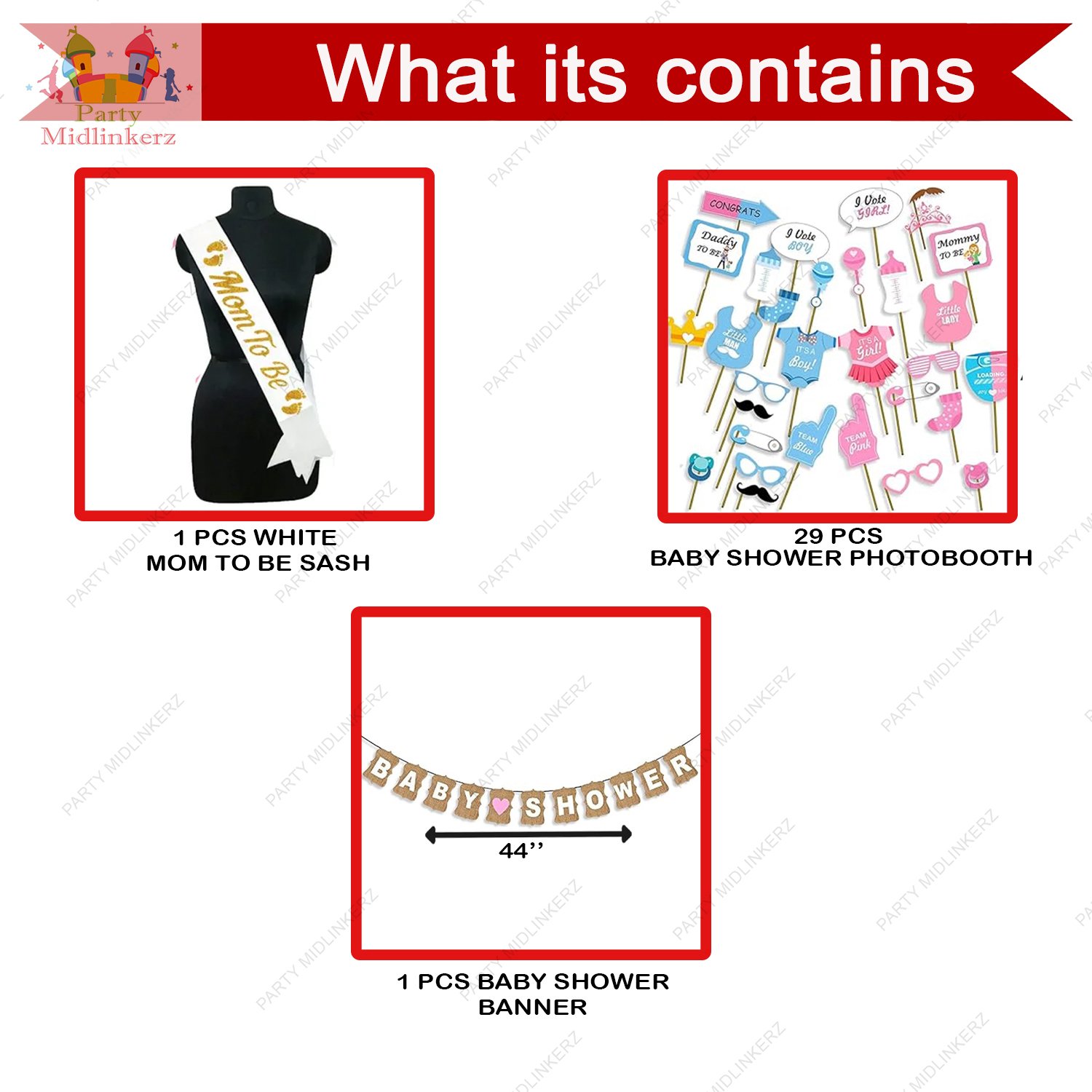 Midlinkerz Baby Shower Decoration Items - 31pcs Baby Shower Props For Photoshoot | With Mom To Be Sash | Mom To Be Props | Mom To Be Dad To Be | BabyShower Props | Maternity Props For Photoshoot - Image 2