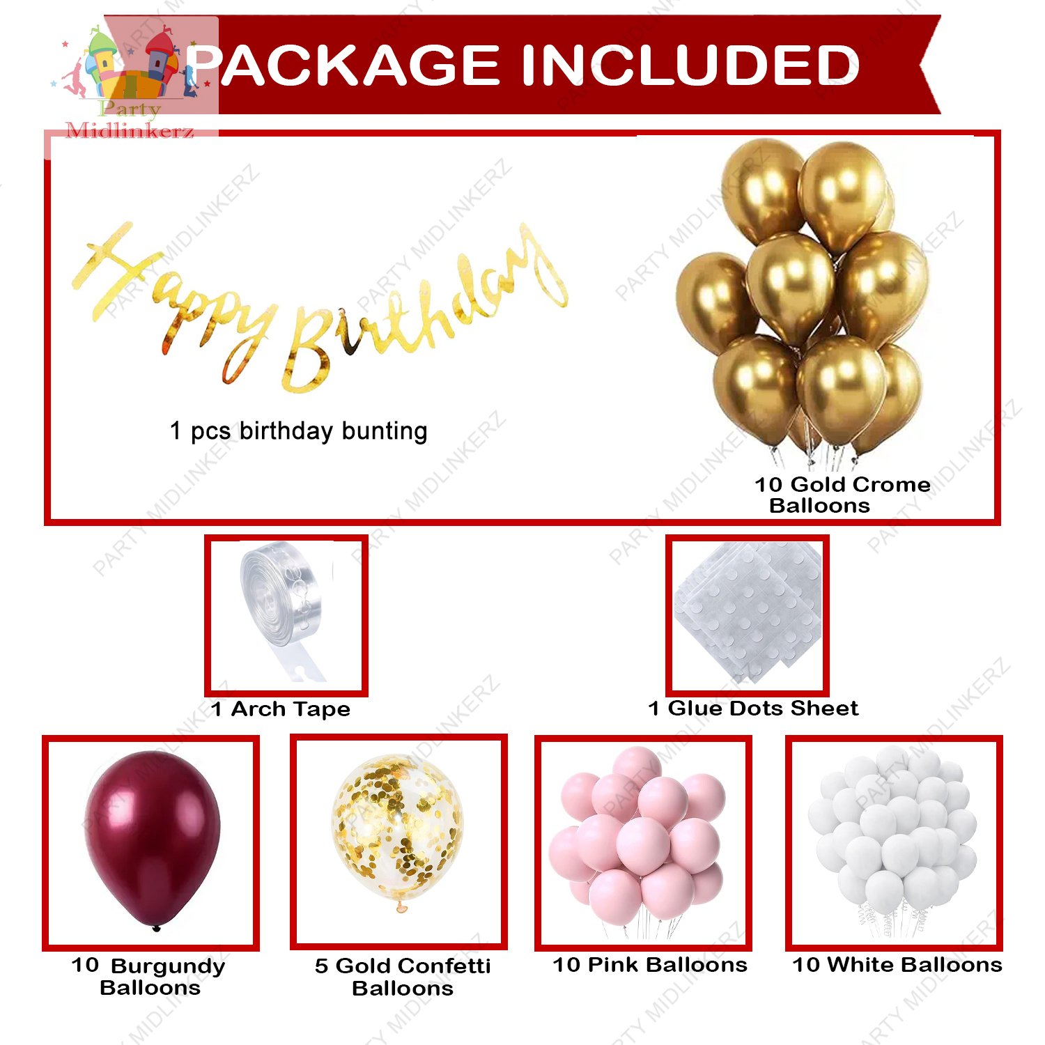 Midlinkerz 48 Pcs Burgundy Pink Balloons Birthday Decoration Kit Combo | Birthday Balloons for Decoration | Birthday Decoration for Girls | Wedding Party Decoration Supplies - Image 3