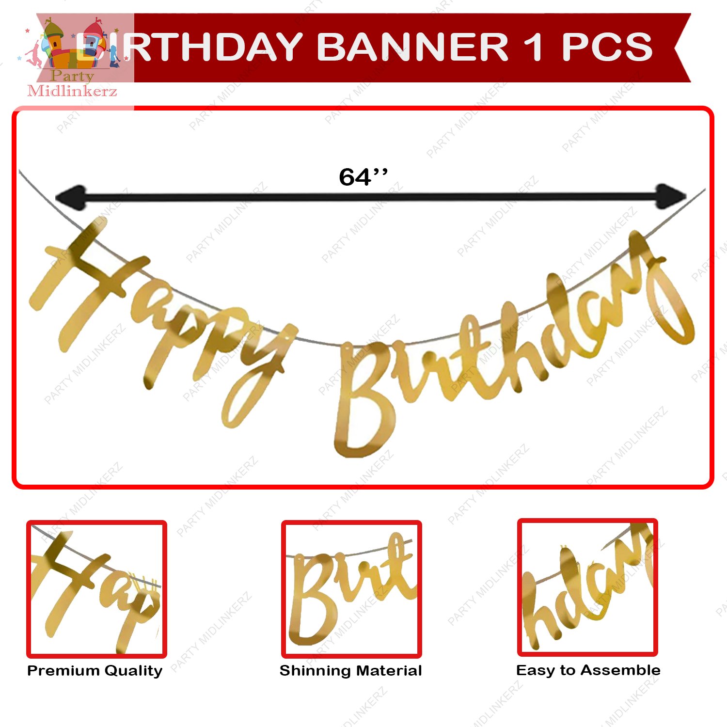 Mildlinkerz Happy Birthday Banner With Golden Confetti Balloons For Decoration - 9 Items Combo Set For Husband Wife Birthday Decorations Items / Golden Balloons For Birthday Theme Parties - Image 3