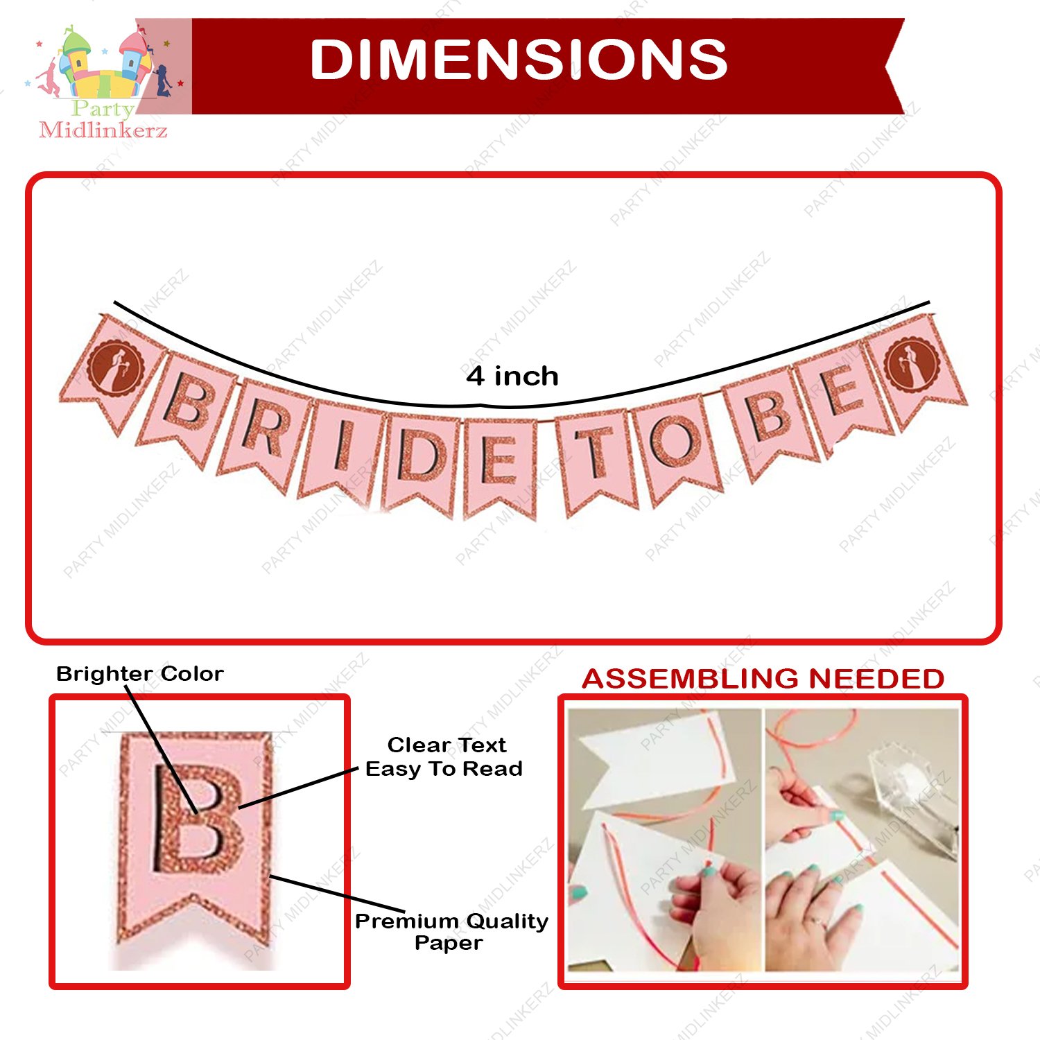 Midlinkerz Bride To Be Decoration Set Combo -73Pcs Rose Gold Bachelorette Party Decorations | Bride To Be Props | Bride To Be Sash | Bride To Be Banner (Cardstock) | Bride To Be Balloon - Image 5