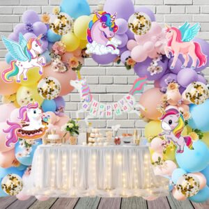 Midlinkerz Unicorn Birthday Paper Banner Supplies Combo for Pastel Balloons and Party Decorations (Set of 54)