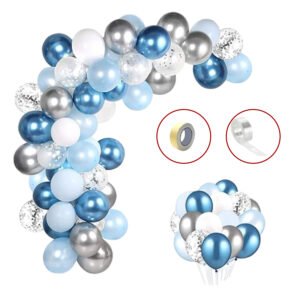 Midlinkerz Frozen Theme Birthday Decoration Items For Girl , Combo Kit Includes Metallic Blue , Pastel Blue , White And Silver Confetti Balloons, Gray And Blue Balloons For Decoration - 47 Pcs