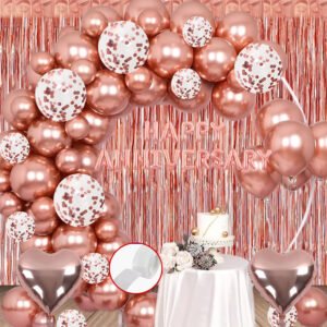 MIDLINKERZ Solid Happy Anniversary Balloons Decoration Kit 41 Pcs, 1 set of Rose Gold 13Pcs "Happy Anniversary" alphabet foil balloons an 10pcs HD Metallic Rose Gold Balloons and 10Pcs Confetti Balloon with 2 Pcs Rose Gold Backdrop and 1Pc Ribbon for Kids Girl Balloons Decorations Items, Anniversary, Bachelorate Combo with Helium Letters Foil Balloon Banner, Metallic Balloons (Multicolor, Pack of 41)  (Set of 41)