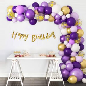 Midlinkerz 55 Pc Birthday Decoration Kit – Purple,White,Gold Balloons Combo with Banner,Pastel,Confetti,Chrome Balloons,Arch Roll,Glue Dot & Hook – Happy Birthday Decoration Set for Girls & Women