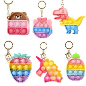 Midlinkerz 6PCS Pop it Rainbow Bubble Keychain Fidget Toys for Girls, Boys, Kids Birthday Return Gift - Silicone Stress Relief Poppit