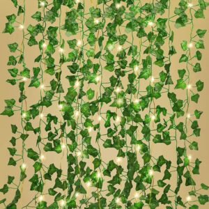 Midlinkerz Aesthetic Room Decoration Items with Artificial Green Vines & Fairy LED Light, Wall Decor Items for Living Room, Balcony Decor, Bedroom Decor Backdrop for Photo- 7pcs