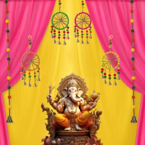 Haldi Decoration Items For Marriage -17 Pcs Diwali Decoration Items For Home Decor | Navratri Decoration Items | Pink And Yellow Backdrop Cloth For Decoration | Background Decoration Cloth