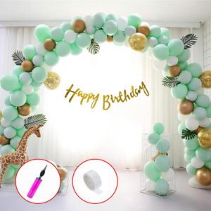 Midlinkerz Birthday Decoration Kit 52 Pieces - Green Gold Balloons Combo with Birthday Paper Banner, Arc, Glue Dot, Balloon Pump for Boys Kids Baby Birthday Decoration Items | Birthday Decoration Items