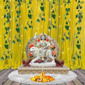 Midlinkerz Ganpati Decoration with Tulle Yellow net Curtain Cloth Backdrop Combo with LED Lights and Green vines for Decoration Items