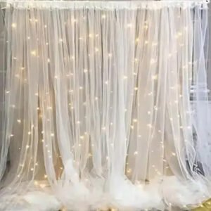 Midlinkerz White Curtain for Decoration, Backdrop Cloth for Decoration with Fairy Lights, Net Curtain for Birthday Decorations, Anniversary Decorations Items, Wedding Decor(4Pcs)
