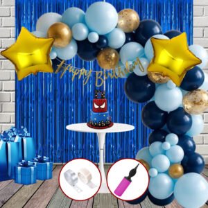Midlinkerz Golden Blue Balloons Happy Birthday Decoration Kit 1st Birthday Decoration (Set of 61)
