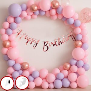 Midlinkerz Birthday Decoration Kit for Girls - 38 Pcs Balloons for Birthday Decorations |Birthday Decoration for Kids |Purple Birthday Decorations Kit |Bday Balloons Rose Gold,Purple,Pink