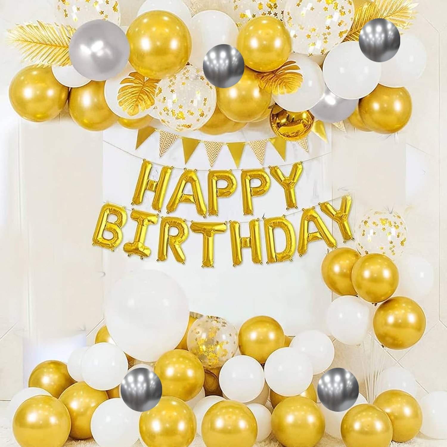 PARTY MIDLINKERZ Solid Happy Birthday Balloons Decoration Kit 37 Pcs, (Set of 37)