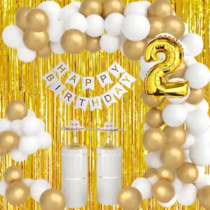Midlinkerz Happy Birthday Balloons Decoration Kit 29 Pcs, 1 set of White "Happy Birthday" 13pcs alphabet Banner and 24pcs HD Metallic (White & Golden) and 3Pcs Golden Curtains with 1Pc Number Balloon for Kids Girl Birthday Balloons Decorations Items Combo with Happy Birthday Banner boy 1st Birthday Latex Metallic Balloons Balloon (Multicolor, Pack of 29) (Set of 29)