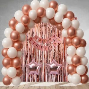PARTY MIDLINKERZ Printed Happy Birthday Decoration kit Combo - 47 Pcs for Rosegold Decoration