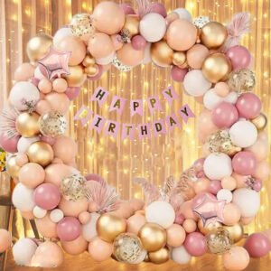 MIDLINKERZ Girls Happy Birthday Decoration kit items 48 Pcs With Net Curtain & Led Light  (Set of 48)