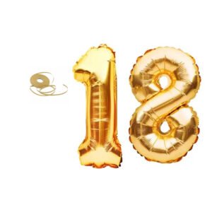 Midlinkerz Birthday NumbersSolid Golden '18' number Numerical Foil Balloon with Ribbon for Celebration (Gold, Pack of 3) (Set of 3)
