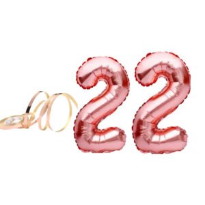 MIDLINKERZ Birthday Numbers Solid RoseGold '22' number Numerical Foil Balloon with Ribbon for Celebration (Rose Gold, Pack of 3) (Set of 3)