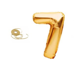 Midlinkerz Solid Golden '7' number Numerical Foil Balloon with Ribbon for Celebration (Gold, Pack of 2) (Set of 2)