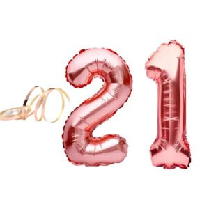 MIDLINKERZ Birthday Numbers Solid RoseGold '21' number Numerical Foil Balloon with Ribbon for Celebration (Rose Gold, Pack of 3) (Set of 3)