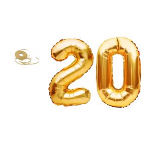 Midlinkerz Solid Golden '20' number Numerical Foil Balloon with Ribbon for Celebration (Gold, Pack of 3) (Set of 3)