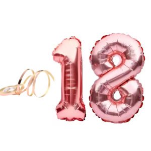 Party Midlinkerz Birthday Numbers Solid RoseGold '18' number Numerical Foil Balloon with Ribbon for Celebration (Rose Gold, Pack of 3) (Set of 3)