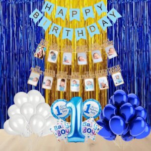 MIDLINKERZ Boy First Happy Birthday Decoration kit Combo - 60 Pcs for Birthday Decor (Set of 60)