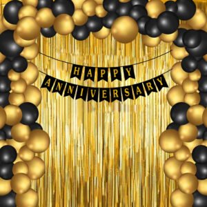 MIDLINKERZ Happy Anniversary Balloon Decoration Kit – 36 Pcs (Multicolor, 33 Balloons + Banner & Foil Curtains)