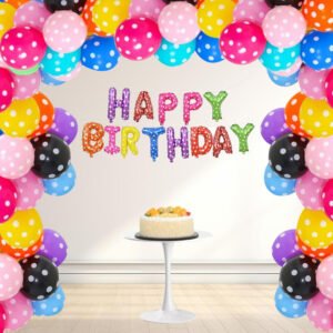 MIDLINKERZ Happy Birthday Balloon Decoration Kit – 35 Pcs (Multicolor, Pack of 35) with Banner, Foil & Polka Dot Balloons