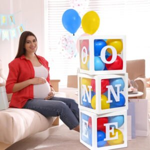 Midlinkerz Rubber Baby Balloon Box For 1st Birthday - 3 Pcs, One For Girl First Decorations, Letter Box Decoration Items, Multicolor