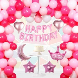 Midlinkerz Printed Happy Birthday" Letter Foil Balloon Set, 13 Letters (Rose Gold) with Hot Pink , Blush Pink and White Balloons & Foil Balloons -45 Pcs Magic Balloon  (Pink, Pack of 45
