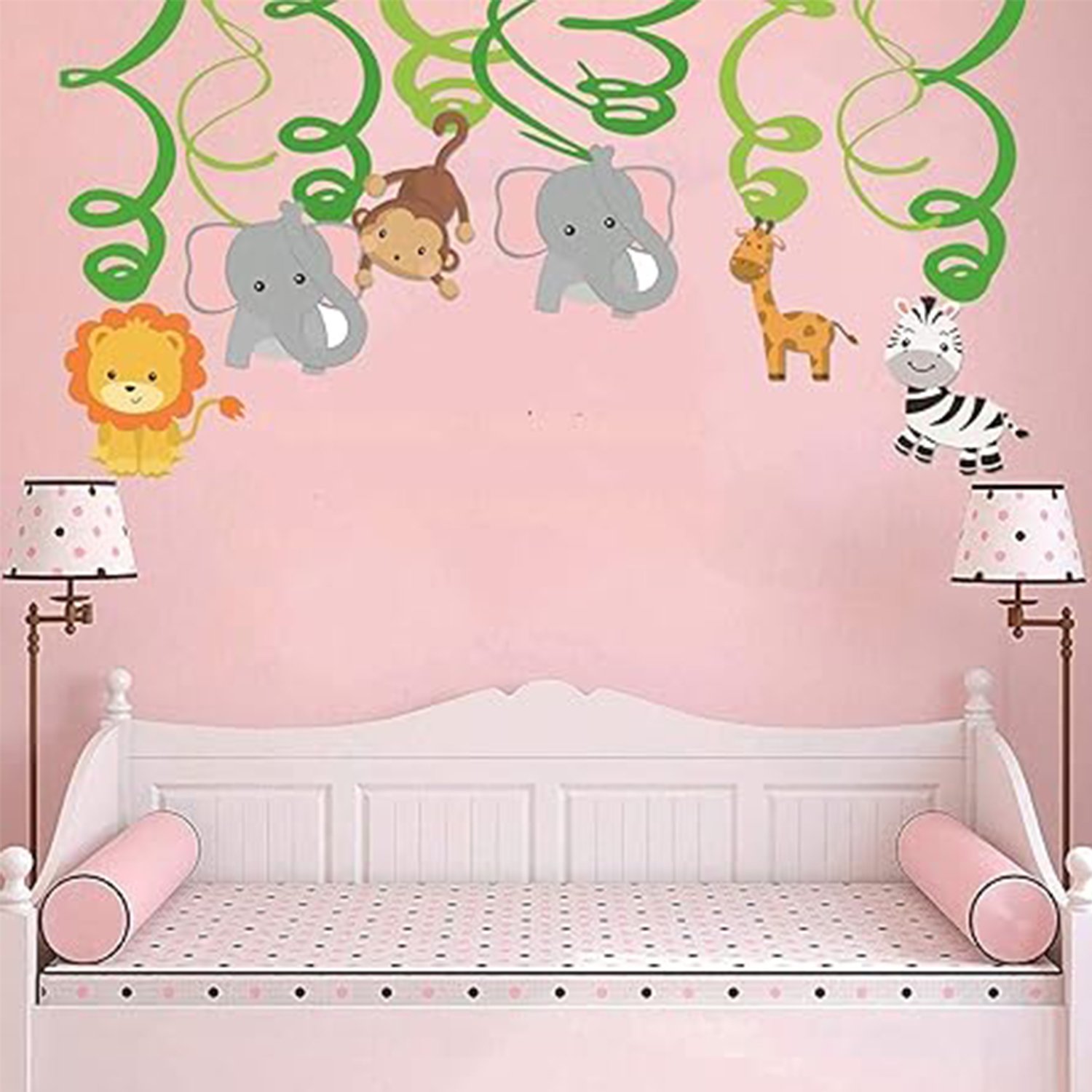 Jungle Theme Decoration Swirls – 12 Pcs Hanging Set for Ceiling, Animal Theme Birthday Midlinkerz Party Decorations, Safari Jungle Decor, Kids Birthday Decoration Kit for Wild Party Fun