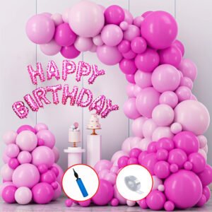 Party Midlinkerz Happy Birthday Pink Heart Dot Foil Balloons With 40 Balloons ( Pink, Dark-pink ) Along With A Free Ribbon (Set of 55)