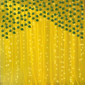 Midlinkerz SpecialYou Ganpati Decoration Setup for Home, Yellow Back Drop Curtain for Decoration & Green Vines, Ganpati Decorations Backdrop Ganesh Decoration Items for Home, Pooja Room Decorations Items-9Pcs