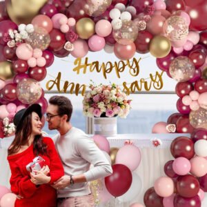 Midlinkerz Happy Anniversary Decoration Kit with Metallic Balloons for Anniversary Decorations, Back Drop Curtain for Decorations, Wedding Decor Items for Home, Anniversary Decoration Items- 63Pcs
