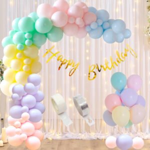 Midlinkerz Happy Birthday Decoration Kit for Girls, Pastel Balloons for Birthday Backdrop for Decoration with LED Decorative lights (40ft Long), Rainbow Theme, Pastel Balloons for Decoration