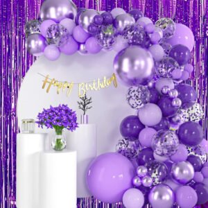 Midlinkerz Purple Balloons, Happy Birthday Cursive Banner Decoration Kit (Pack Of 65) (Set of 66)