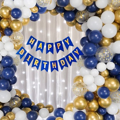 Midlinkerz Happy Birthday Decoration kit White Net Curtain Cloth and Light (Set of 32)