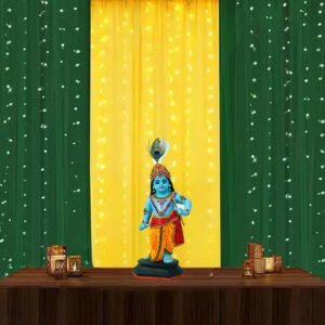 Midlinkerz Yellow Green Backdrop Decorations with Curtain Light, Diwali Decoration for Home Decor, Navratri Decoration Items, Haldi and Mehendi Decorations Setup, Pooja Backdrop (5Pcs)(Satin)