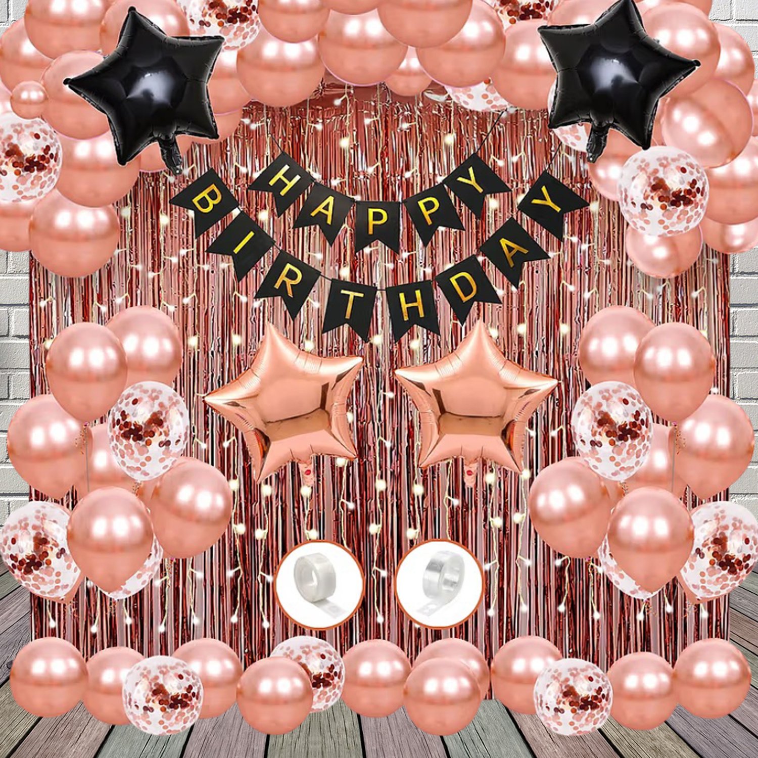 Midlinkerz Solid Happy Birthday Balloons Decoration Kit 68 Pcs, 1 set of Black "Happy Birthday" 13pcs alphabet Banner (Set of 68)